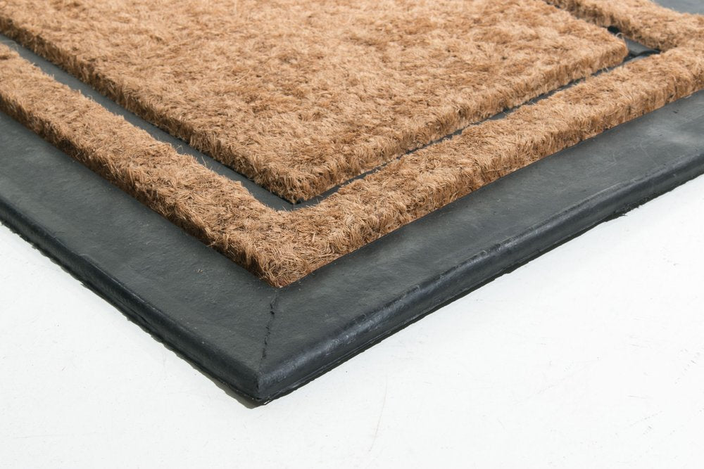 18" X 30" Beige and Black Rubber and Coir Outdoor Door Mat