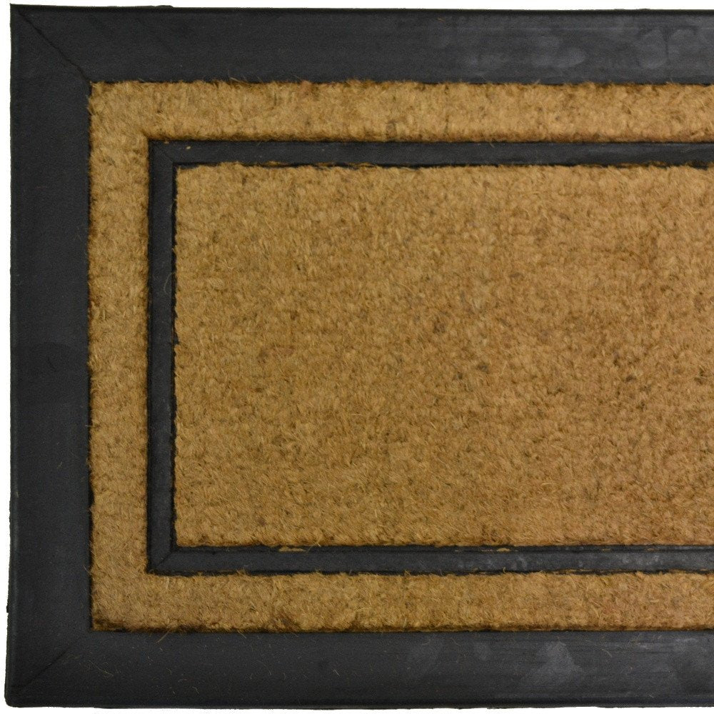 18" X 30" Beige and Black Rubber and Coir Outdoor Door Mat