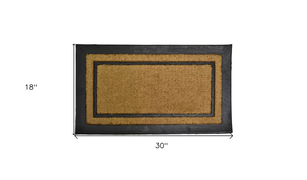 18" X 30" Beige and Black Rubber and Coir Outdoor Door Mat
