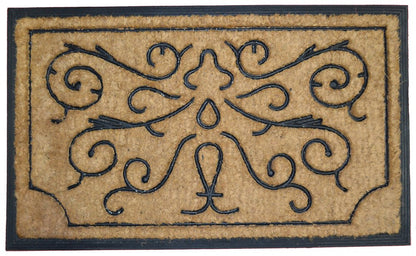 18" X 30" Beige and Black Rubber and Coir Outdoor Door Mat