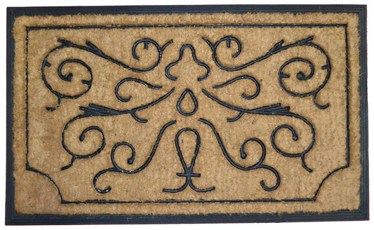 18" X 30" Beige and Black Rubber and Coir Outdoor Door Mat