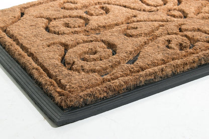 18" X 30" Beige and Black Rubber and Coir Outdoor Door Mat