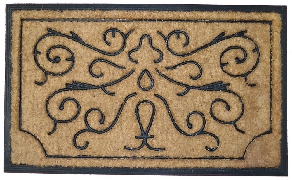 18" X 30" Beige and Black Rubber and Coir Outdoor Door Mat