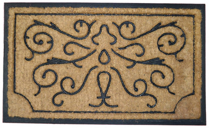 18" X 30" Beige and Black Rubber and Coir Outdoor Door Mat