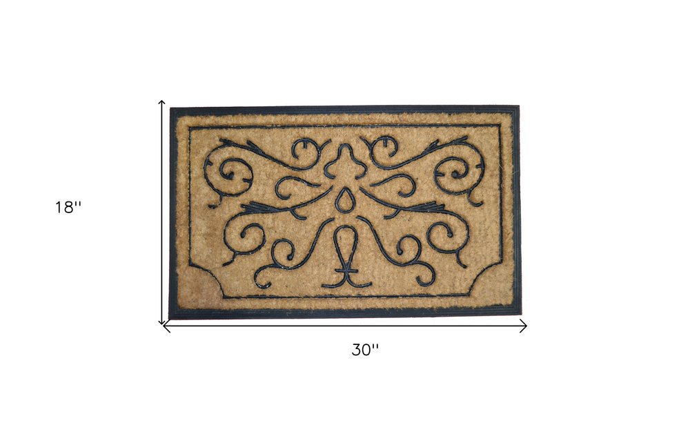18" X 30" Beige and Black Rubber and Coir Outdoor Door Mat
