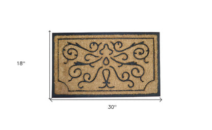 18" X 30" Beige and Black Rubber and Coir Outdoor Door Mat