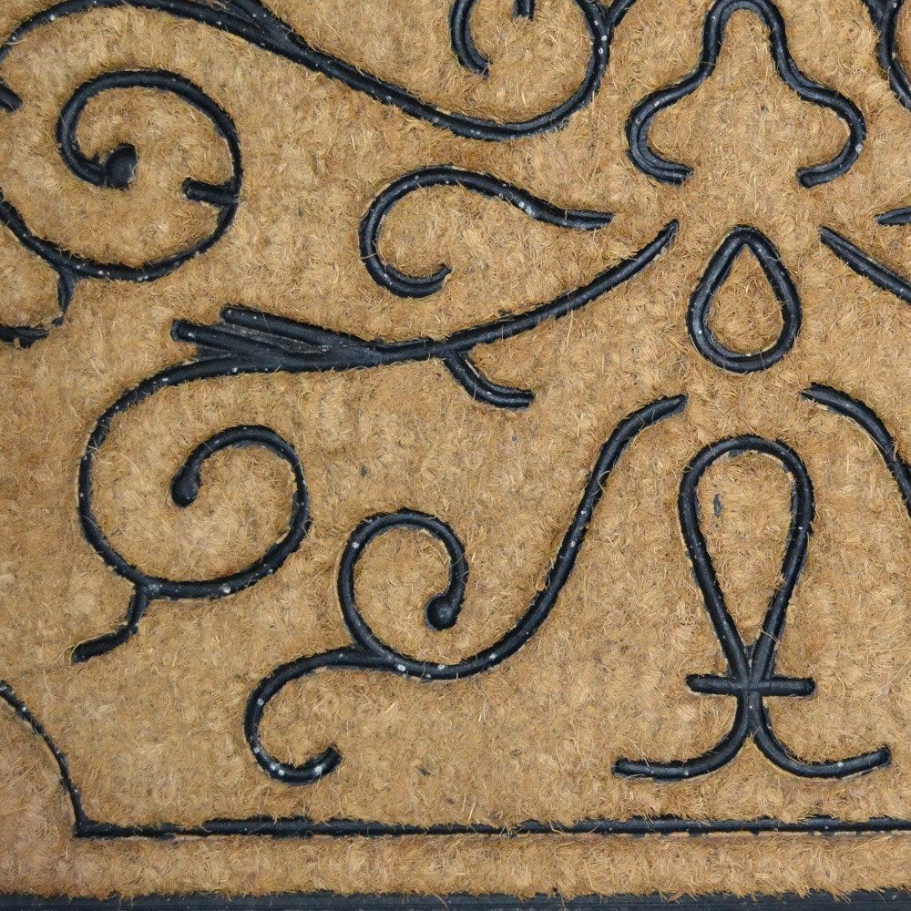 18" X 30" Beige and Black Rubber and Coir Outdoor Door Mat