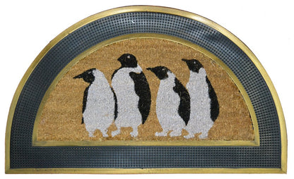 18" X 30" Beige and Black Rubber and Coir Outdoor Semi Circle Door Mat