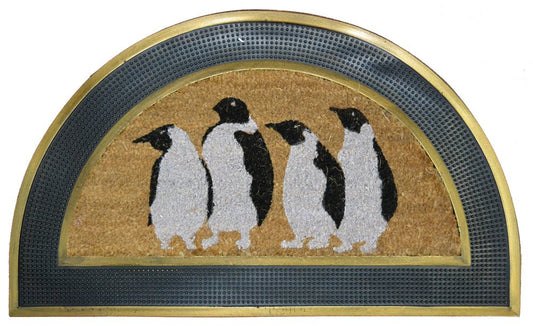 18" X 30" Beige and Black Rubber and Coir Outdoor Semi Circle Door Mat