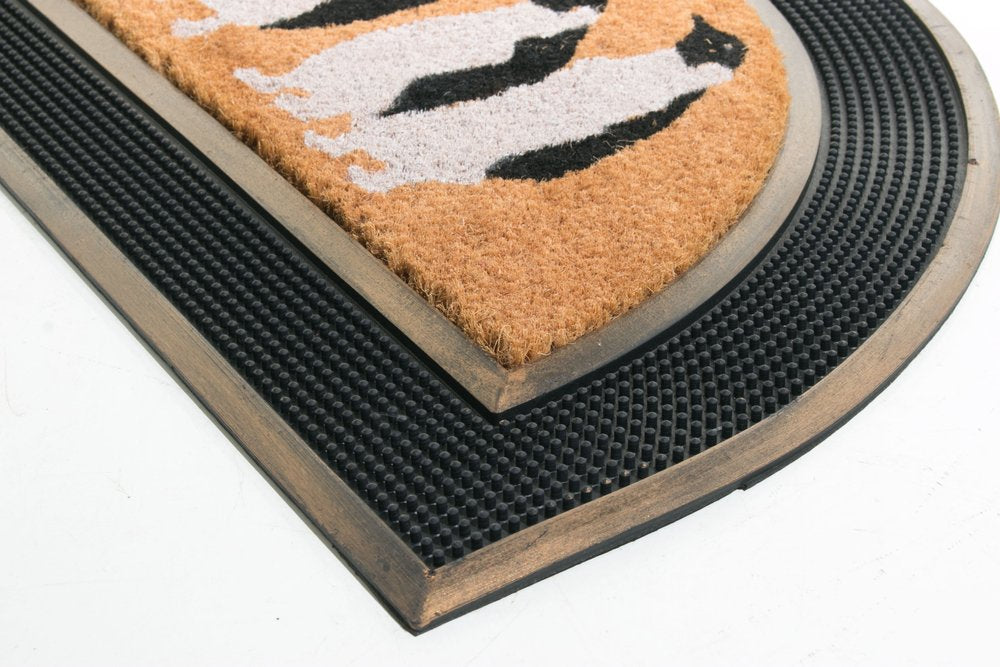 18" X 30" Beige and Black Rubber and Coir Outdoor Semi Circle Door Mat