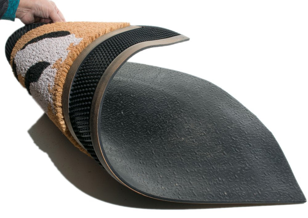 18" X 30" Beige and Black Rubber and Coir Outdoor Semi Circle Door Mat