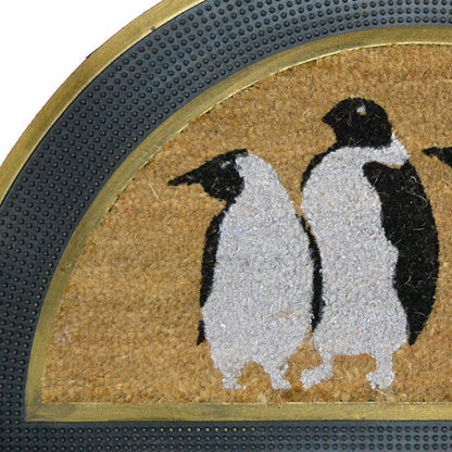 18" X 30" Beige and Black Rubber and Coir Outdoor Semi Circle Door Mat