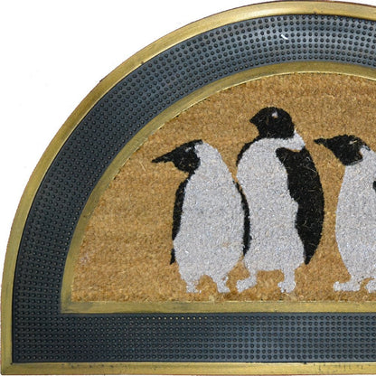 18" X 30" Beige and Black Rubber and Coir Outdoor Semi Circle Door Mat