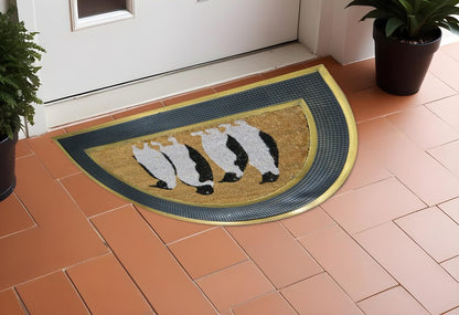 18" X 30" Beige and Black Rubber and Coir Outdoor Semi Circle Door Mat