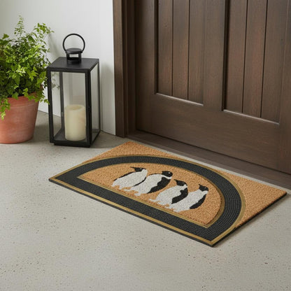 18" X 30" Beige and Black Rubber and Coir Outdoor Semi Circle Door Mat