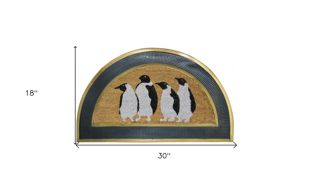 18" X 30" Beige and Black Rubber and Coir Outdoor Semi Circle Door Mat