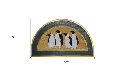 18" X 30" Beige and Black Rubber and Coir Outdoor Semi Circle Door Mat