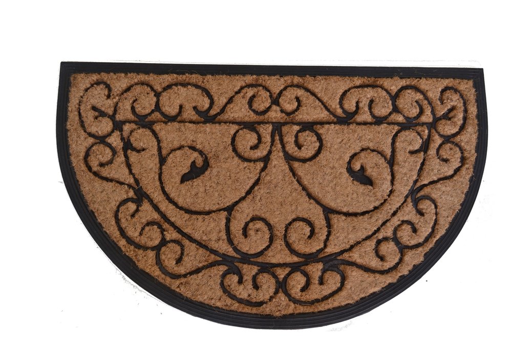 18" X 30" Beige and Black Rubber and Coir Outdoor Semi Circle Door Mat