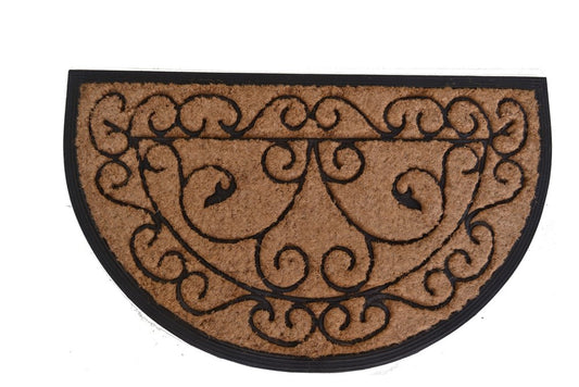 18" X 30" Beige and Black Rubber and Coir Outdoor Semi Circle Door Mat