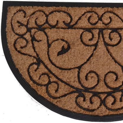 18" X 30" Beige and Black Rubber and Coir Outdoor Semi Circle Door Mat