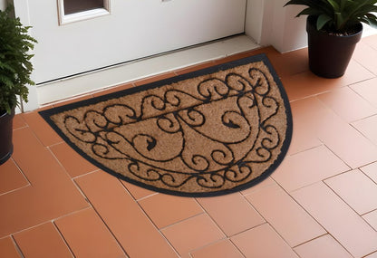 18" X 30" Beige and Black Rubber and Coir Outdoor Semi Circle Door Mat
