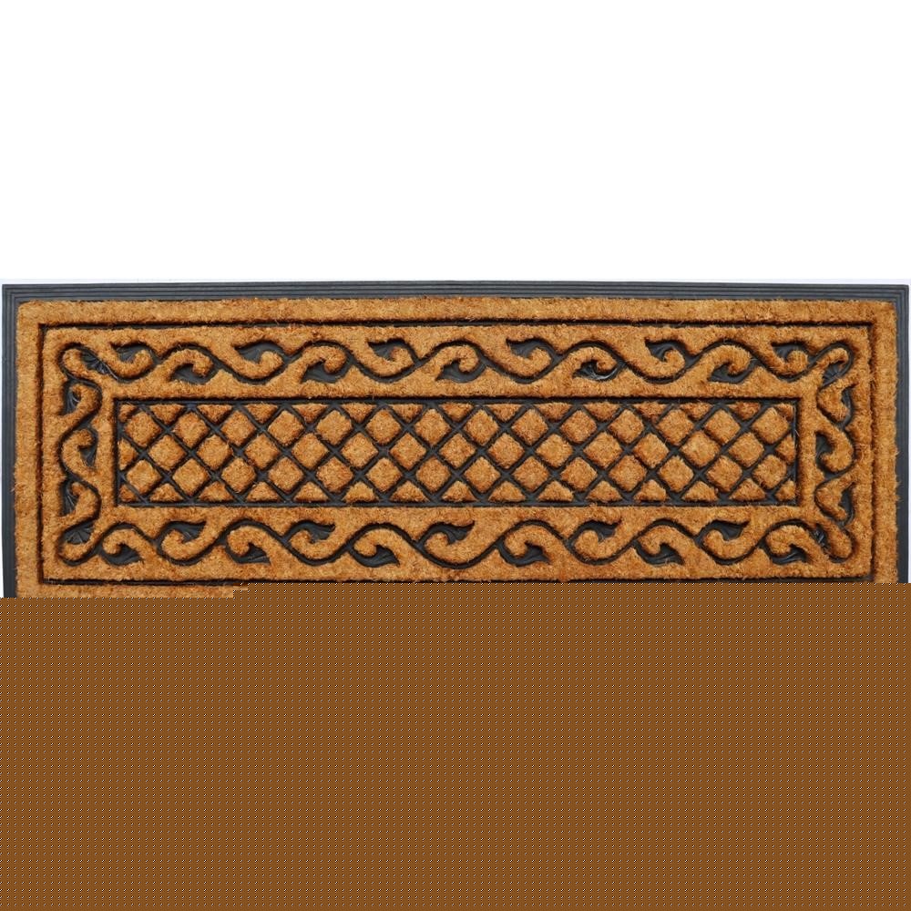 18" X 47" Beige and Black Rubber and Coir Outdoor Door Mat