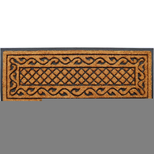 18" X 47" Beige and Black Rubber and Coir Outdoor Door Mat
