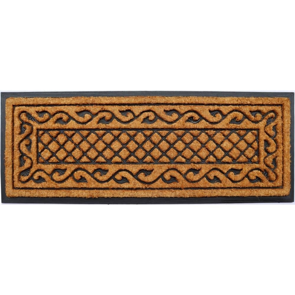 18" X 47" Beige and Black Rubber and Coir Outdoor Door Mat
