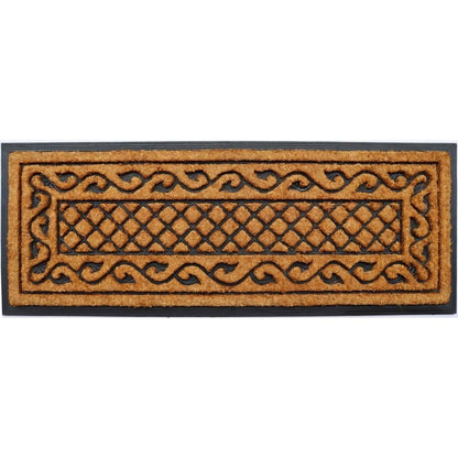 18" X 47" Beige and Black Rubber and Coir Outdoor Door Mat