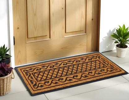 18" X 47" Beige and Black Rubber and Coir Outdoor Door Mat