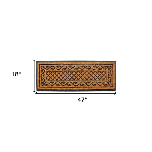 18" X 47" Beige and Black Rubber and Coir Outdoor Door Mat