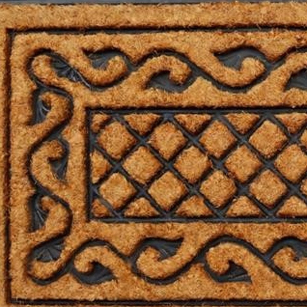 18" X 47" Beige and Black Rubber and Coir Outdoor Door Mat