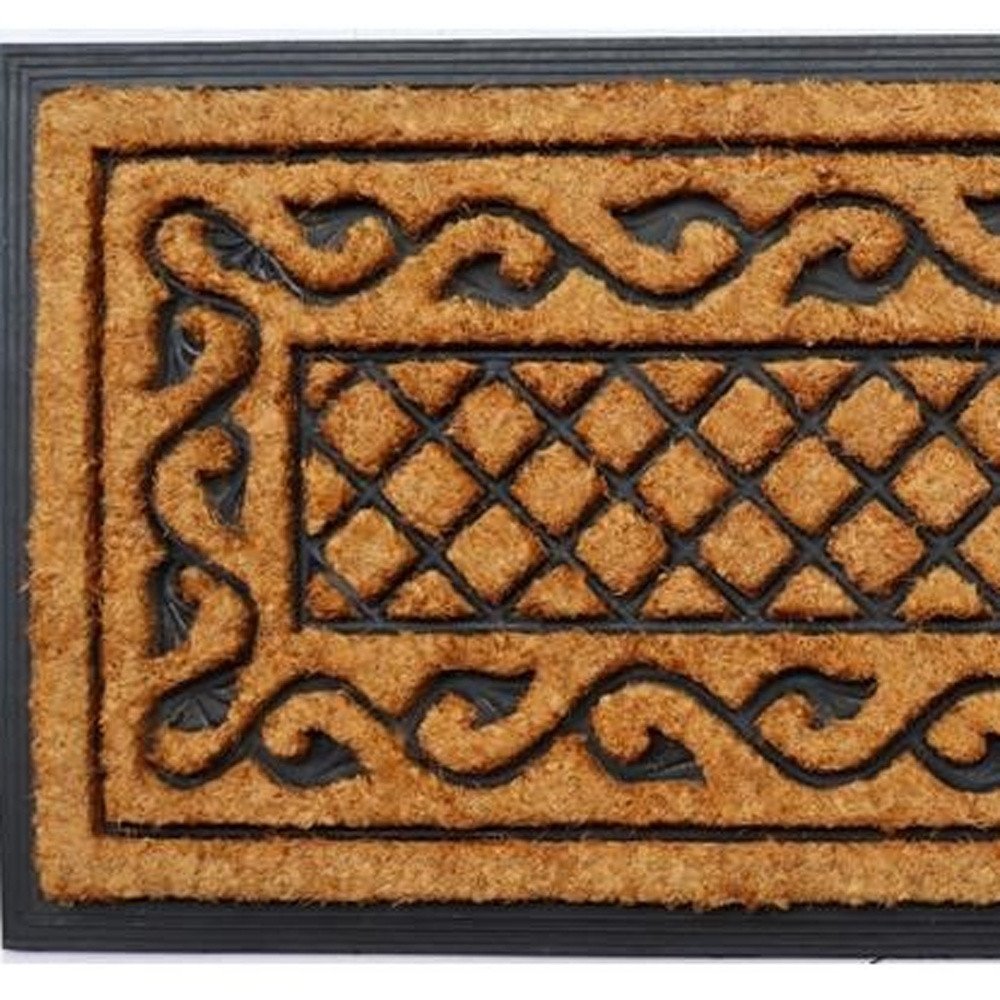 18" X 47" Beige and Black Rubber and Coir Outdoor Door Mat