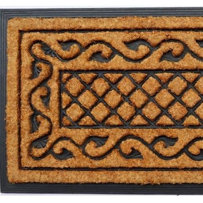 18" X 47" Beige and Black Rubber and Coir Outdoor Door Mat