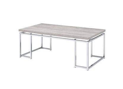 47" Oak and Silver Wood And Metal Frame Coffee Table