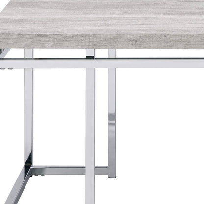47" Oak and Silver Wood And Metal Frame Coffee Table