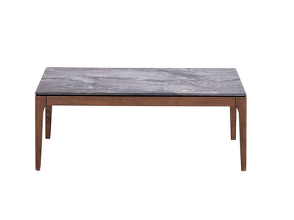 47" Gray and Walnut Stone And Solid Wood Coffee Table