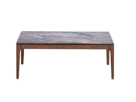 47" Gray and Walnut Stone And Solid Wood Coffee Table
