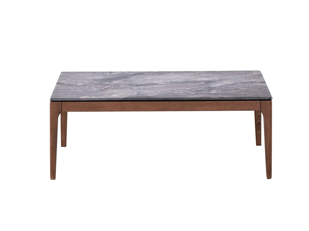 47" Gray and Walnut Stone And Solid Wood Coffee Table