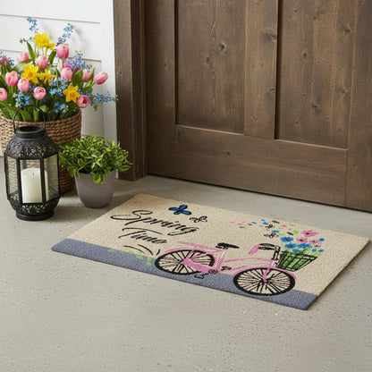 18" X 30" Beige and Black Coir Bicycle Outdoor Spring Door Mat