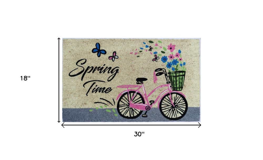 18" X 30" Beige and Black Coir Bicycle Outdoor Spring Door Mat