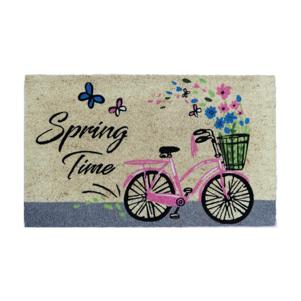 18" X 30" Beige and Black Coir Bicycle Outdoor Spring Door Mat