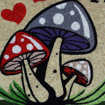 18" X 30" Beige and Black Coir Mushrooms Home Sweet Home Outdoor Door Mat