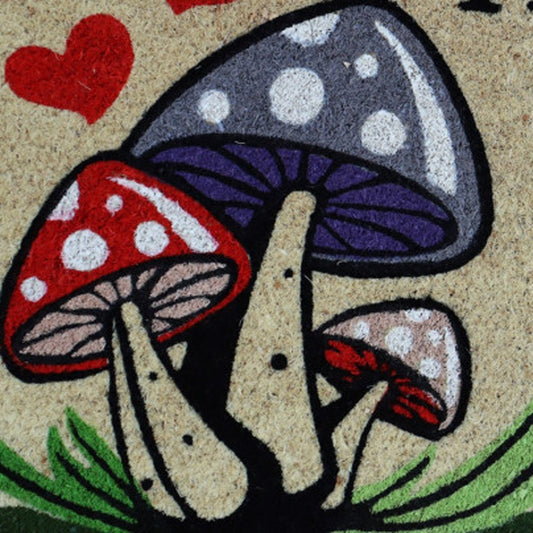 18" X 30" Beige and Black Coir Mushrooms Home Sweet Home Outdoor Door Mat