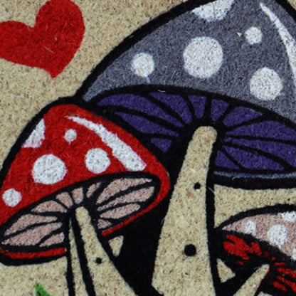 18" X 30" Beige and Black Coir Mushrooms Home Sweet Home Outdoor Door Mat