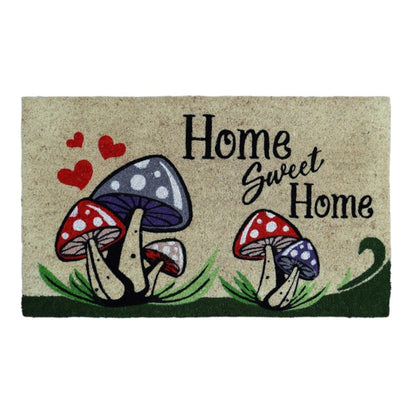 18" X 30" Beige and Black Coir Mushrooms Home Sweet Home Outdoor Door Mat