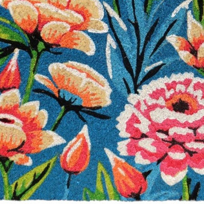18" X 30" Blue and Pink Coir Floral Outdoor Door Mat