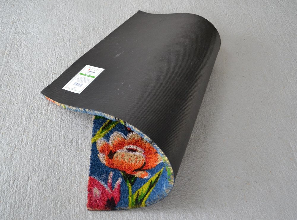 18" X 30" Blue and Pink Coir Floral Outdoor Door Mat