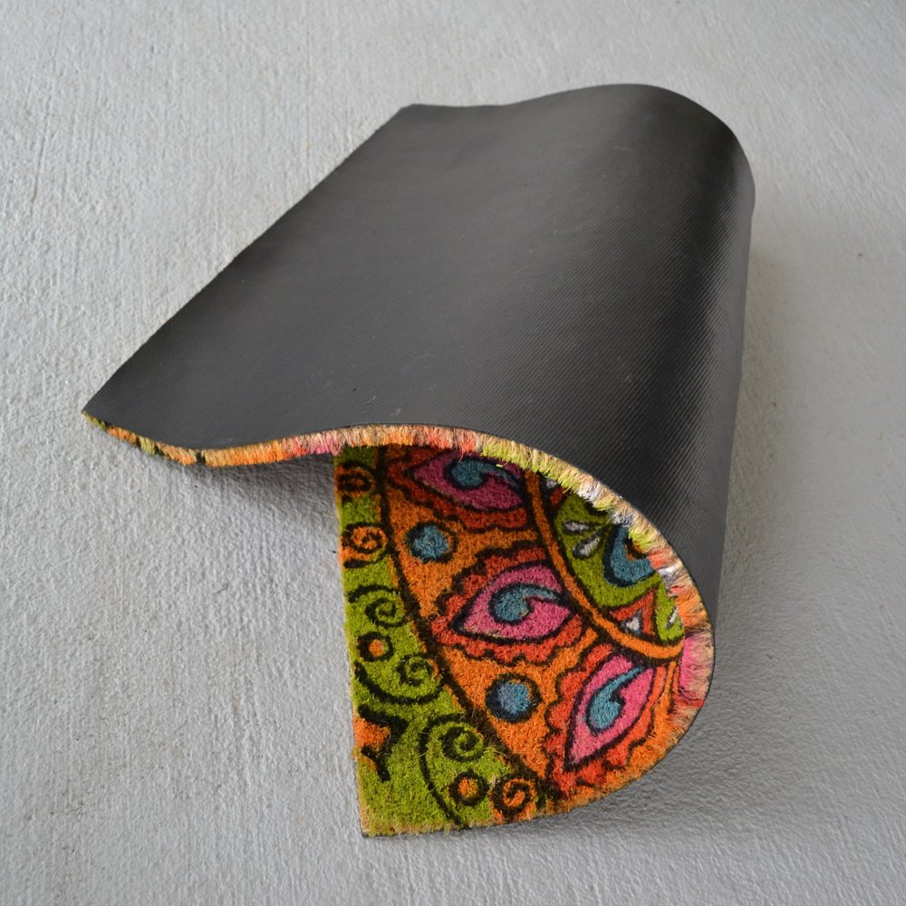 18" X 30" Green and Pink Coir Abstract Outdoor Door Mat