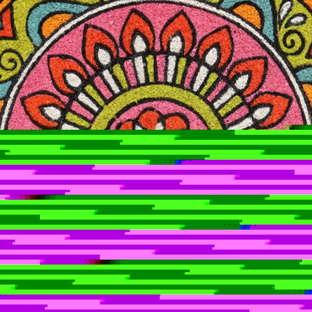 18" X 30" Green and Pink Coir Abstract Outdoor Door Mat